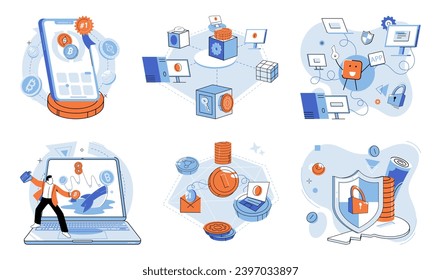 Crypto currency vector illustration. Digital wallets enable users to access and manage their crypto currencies anytime, anywhere Financial technology advancements are reshaping way we interact