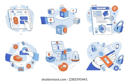 Crypto currency vector illustration. The intersection business, finance, and technology has given rise to innovative crypto currency solutions Digital banking platforms are integrating crypto