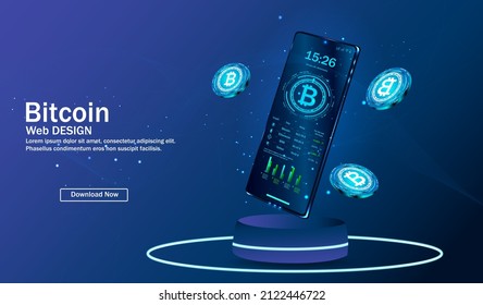 Crypto currency, virtual electronic, internet money.  Bitcoin currency. Crypto coin with growth chart. International stock exchange. Network bitcoin marketing vector banner.