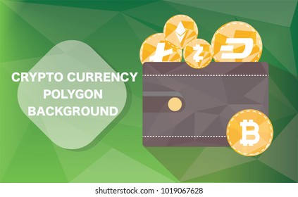 Crypto Currency Wallet On Green Background, Flat Design, Blockchain, Token, Finance, Technology, Digital Money