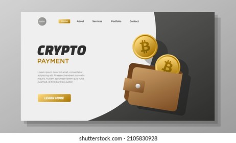 Crypto currency wallet website page template, Bitcoin payment webpage concept, digital block chain background, e-wallet abstract landing page, digital concept, isolated.