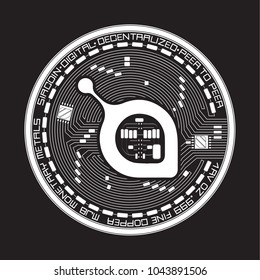 Crypto currency white coin with black siacoin symbol on obverse isolated on black background. Vector illustration. Use for logos, print products, page and web decor or other design.