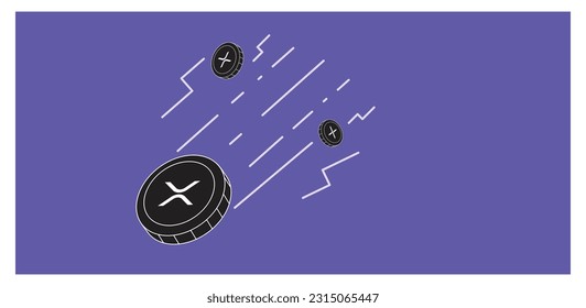 Crypto Currency XRP Coin conceptual web banner template. Blockchain technology digital currency background.