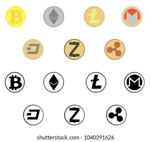 crypto currensy coins icons set.vector isolated