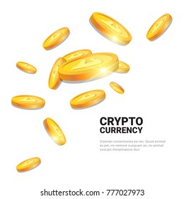 Crypto Digital Currency Golden Bitcoin Digital Web Money Technology Concept Vector Illustration