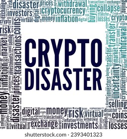 Diseño conceptual de nube de palabras de Crypto Disaster aislado en fondo blanco.