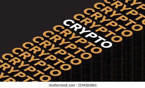 Crypto Başlıklı Yazı Dizimi, Trade 3 Boyutlu Tipografik Yazı Sıralaması, Yardımcı Grafik Elementi, Digital Coins