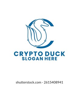 Crypto Duck logo design vector. Duck logo design vector template. Initial letter C with duck and network logo design icon