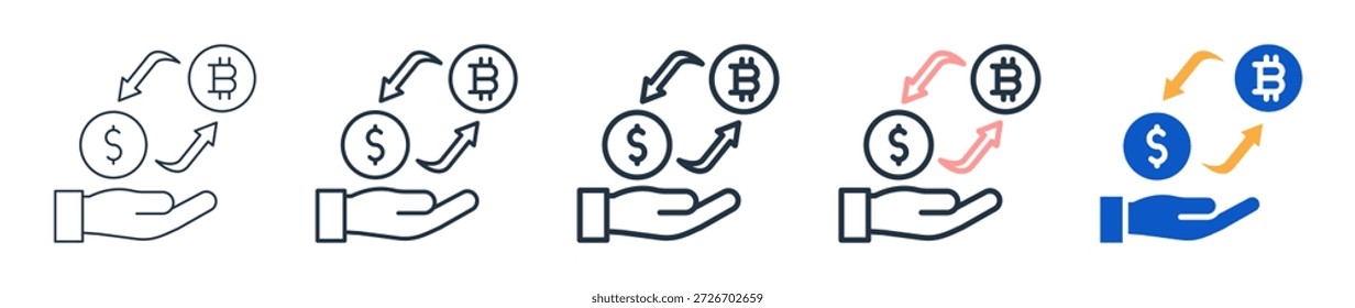 Crypto Exchange verschiedene Stil-Symbole setzen Vektorgrafik.