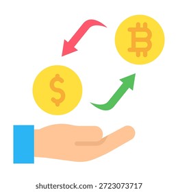 Ilustración vectorial de diseño plano de ícono de intercambio de criptomonedas