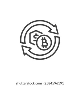 Crypto Exchange line icon. linear style sign for mobile concept and web design. Bitcoin and dollar exchange outline vector icon. Buying and selling crypto symbol, logo illustration. Vector graphics