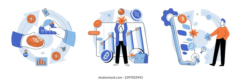 Crypto exchange vector illustration. Blockchain technology ensures integrity and immutability crypto currency transactions The adoption crypto currencies has spurred economic innovation
