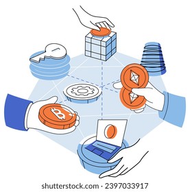 Crypto exchange vector illustration. The integration blockchain technology in finance sector enhances security and efficiency transactions The concept virtual currencies challenges traditional