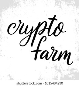 Crypto farm. Hand drawn lettering script. Bitcoin crypto currency. Isolated hand drawn lettering. Bitcoin word for tag, banner, logotype. Isolated banner. Bitcoin, hand drawn typography letters.