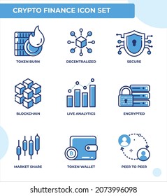 Crypto finance and blockchain icon set