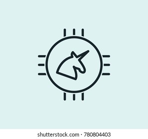 Crypto fintech icon line isolated on clean background. Unicorn blockchain concept drawing icon line in modern style. Vector illustration for your web site mobile logo app UI design.