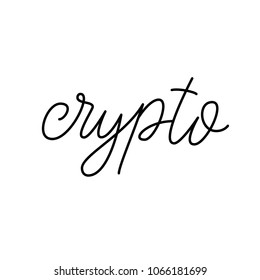 Crypto. Hand drawn lettering script. Crypto currency. Bitcoin crypto currency. Isolated on white background hand drawn lettering. Bitcoin word for tag, banner, logotype. Isolated banner.