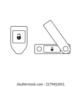 Crypto Hardware Wallet Outline Icon Illustration on White Background