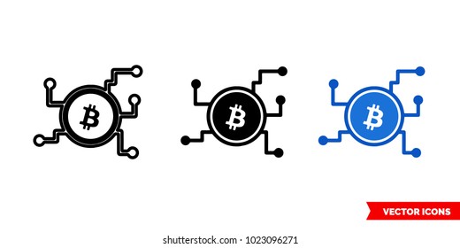Crypto icon of 3 types: color, black and white, outline. Isolated vector sign symbol.