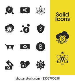 Crypto icons set with bitcoin, safe bitcoin and settings bitcoin elements. Set of crypto icons and cryptocurrency concept. Editable vector elements for logo app UI design.