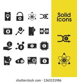 Crypto icons set with chip bitcoin, fintech and graph bitcoin elements. Set of crypto icons and virtual money concept. Editable vector elements for logo app UI design.