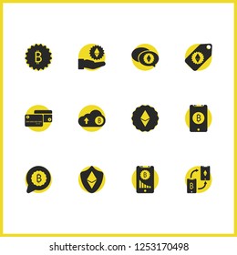 Crypto icons set with ethereum comments, message bitcoin, hand ethereum elements. Set of crypto icons and comment concept. Editable vector elements for logo app UI design.