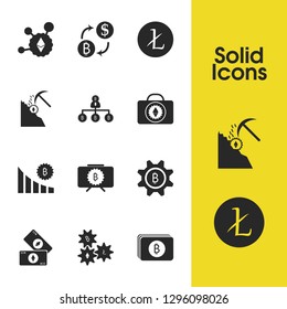 Crypto icons set with fintech, options and extraction ethereum elements. Set of crypto icons and organization concept. Editable vector elements for logo app UI design.