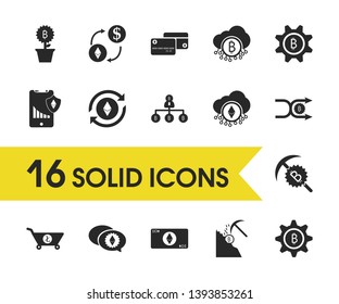Crypto icons set with reload ethereum, options and cloud ethereum elements. Set of crypto icons and update concept. Editable vector elements for logo app UI design.