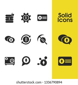 Crypto icons set with update, ethereum message and ethereum comments elements. Set of crypto icons and settings bitcoin concept. Editable vector elements for logo app UI design.