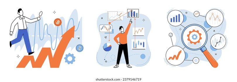 Crypto invest. Vector illustration. Cash transactions are gradually being replaced by electronic and digital payment methods in banking sector Cryptocurrencies offer decentralized alternative