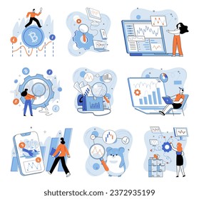 Crypto invest. Vector illustration. Profit opportunities in crypto market are driven by price fluctuations and market trends Developing sound investment strategy is crucial for success in crypto