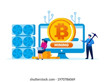 Crypto investing and mining. Digital assets. People hold and invest on bitcoin. cryptocurrency vector illustration for website landing page template
