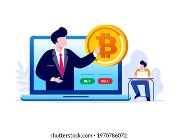 Crypto investing and mining. Digital assets. People hold and invest on bitcoin. cryptocurrency vector illustration for website landing page template