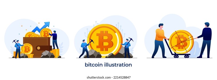 Crypto investing and mining. Digital assets. People hold and invest on bitcoin. cryptocurrency vector illustration for website landing page template