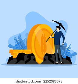 Crypto investment and mining. Digital assets. cryptocurrency vector illustration. Cryptocurrency or crypto digital money mining element. People hold and invest in bitcoins.
