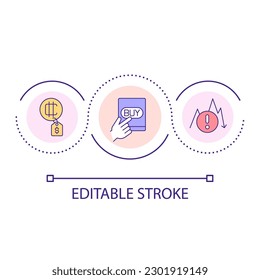 Crypto investment risks loop concept icon. Digital stock market. Cryptocurrency trade abstract idea thin line illustration. Isolated outline drawing. Editable stroke. Arial font used