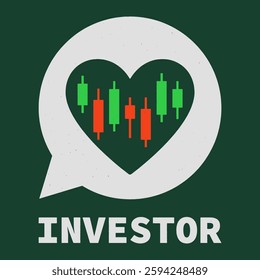 Crypto Investor - distressed vector design featuring a heart and candlestick chart in speech bubble for cryptocurrency Investors