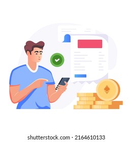 A crypto invoice flat character illustration 

