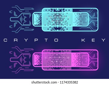 Crypto keys management icons digital graphic symbols private keys for cryptocurrency global