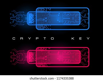 Crypto keys management icons digital graphic symbols private keys for cryptocurrency global