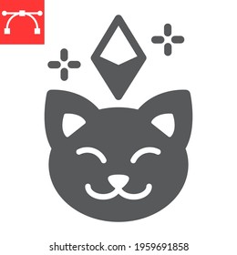Crypto kitty glyph icon, unique token and pet, cat with ethereum vector icon, vector graphics, editable stroke solid sign, eps 10