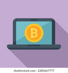 Crypto laptop icon flat vector. Bitcoin money. Financial digital