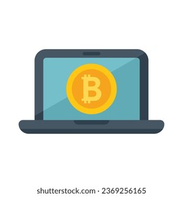 Crypto laptop icon flat vector. Bitcoin money. Financial digital isolated