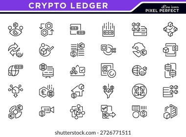 Crypto Ledger line icon set. Analytics, cloud computing, blockchain, block, distribution, ledger, round decentralized icon, round ledger chain icos. Ui thin line icon pack.
