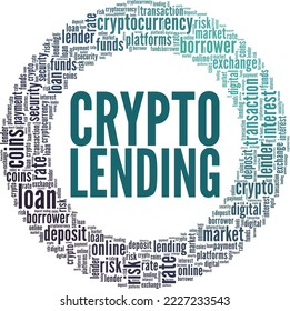 Diseño conceptual de nube de palabras Crypto Lending aislado en fondo blanco.