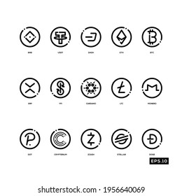 Crypto line icon vector set. Cryptocurrency icon or logo symbol vector illustration