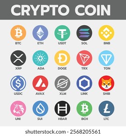 Crypto logo set vector , Crypto Icon set vector , Cryptocurrency logo set vector , Cryptocurrency Icon set vector