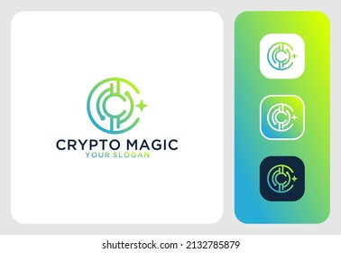 crypto magic with line art logo design