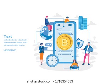Mercado criptográfico, Moneda criptográfica, Ilustración vectorial para banner web, infografía, móvil. 