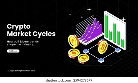 Crypto Market Cycles – Bull and Bear Trends Explained with Charts, Price Patterns, and Market Psychology | Investment and Cryptocurrency Vector Design